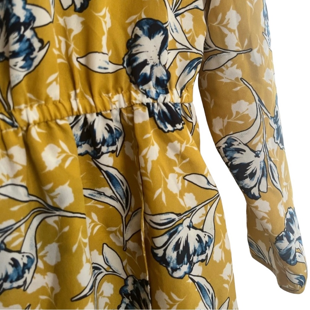 J. Crew Yellow 2017 Blue Floral Scoop Neck Dress Size 6 - Picture 5 of 5